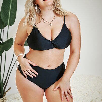 Plus Solid Bikini Swimsuit