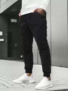 Manfinity Hypemode Loose Fit Men's Jogger Sweatpants With Slant Pockets And Drawstring Waist Long Sweat Pant Plain Black Basic