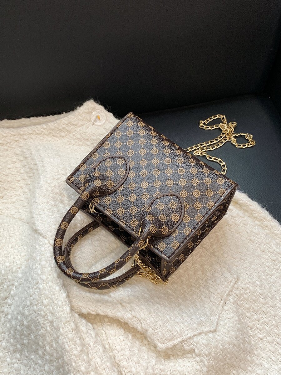 Impermeable, liviano, informal de negocios, mini bolso cuadrado con cadena con patrón geométrico, vintage para adolescentes, mujeres, estudiantes universitarias, novatos y trabajadores administrativos, perfecto para oficina, universidad, trabajo, negocios, desplazamientos - Café integral - Ver 1