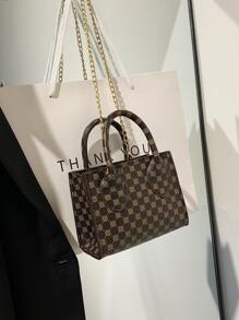 Impermeable, liviano, informal de negocios, mini bolso cuadrado con cadena con patrón geométrico, vintage para adolescentes, mujeres, estudiantes universitarias, novatos y trabajadores administrativos, perfecto para oficina, universidad, trabajo, negocios, desplazamientos - Café integral - Ver 4