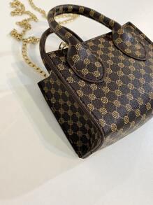 Impermeable, liviano, informal de negocios, mini bolso cuadrado con cadena con patrón geométrico, vintage para adolescentes, mujeres, estudiantes universitarias, novatos y trabajadores administrativos, perfecto para oficina, universidad, trabajo, negocios, desplazamientos - Café integral - Ver 5