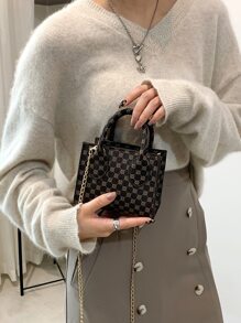 Impermeable, liviano, informal de negocios, mini bolso cuadrado con cadena con patrón geométrico, vintage para adolescentes, mujeres, estudiantes universitarias, novatos y trabajadores administrativos, perfecto para oficina, universidad, trabajo, negocios, desplazamientos - Café integral - Ver 6