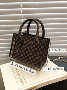 Impermeable, liviano, informal de negocios, mini bolso cuadrado con cadena con patrón geométrico, vintage para adolescentes, mujeres, estudiantes universitarias, novatos y trabajadores administrativos, perfecto para oficina, universidad, trabajo, negocios, desplazamientos - Café integral - Ver 7