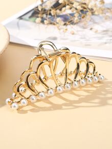 Faux Pearl Decor Hair Claw - Gold - View 2
