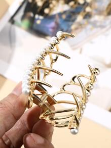 Faux Pearl Decor Hair Claw - Gold - View 5