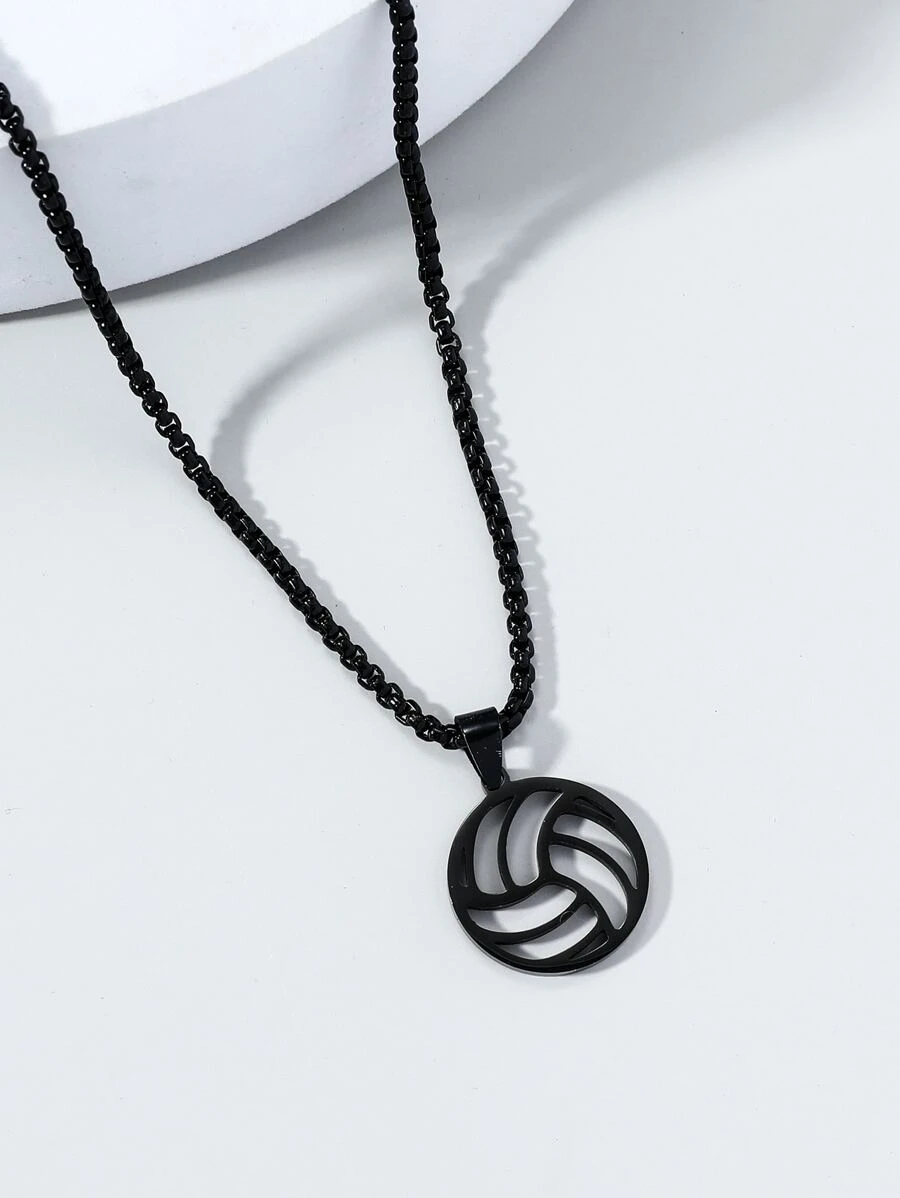 Vòng cổ mặt dây chuyền bóng chuyền nam thời trang và phổ biến bằng thép không gỉ Phong cách Punk Hip Pop cho món quà trang sức và cho vẻ ngoài sành điệu - màu đen - Xem 1