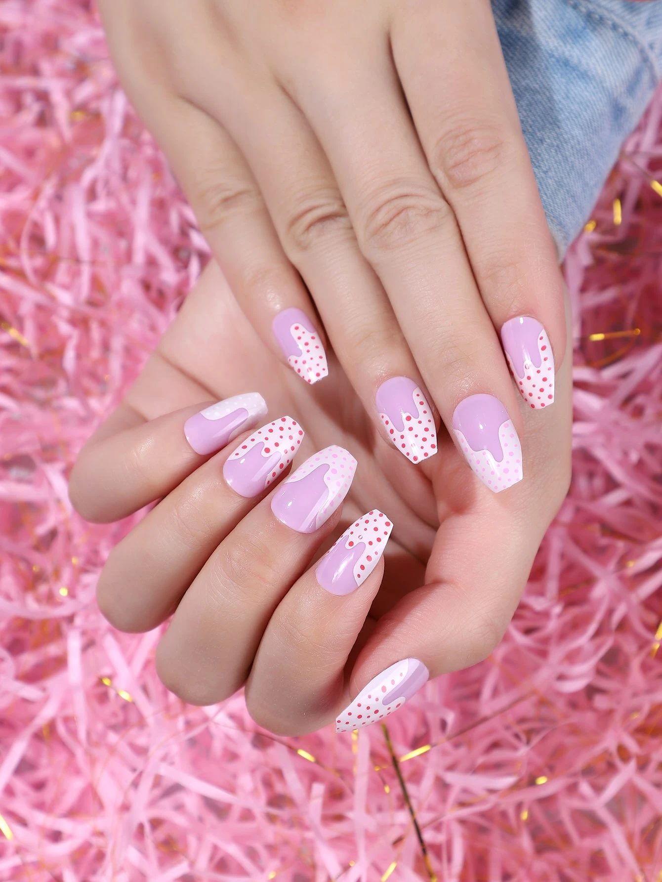 24ピース 水玉模様 ネイルチップ 1シート テープ 1個 つめやすり