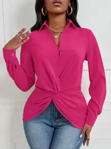 Blusa girante delantero bajo asimétrico - Rosa Fucsia - Ver 1