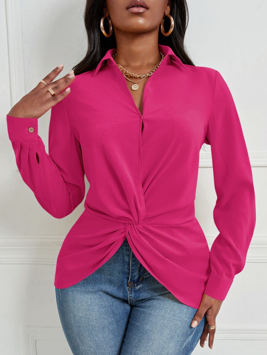 Blusa girante delantero bajo asimétrico - Rosa Fucsia - Ver 1
