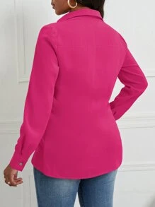 Blusa girante delantero bajo asimétrico - Rosa Fucsia - Ver 2