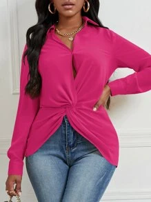 Blusa girante delantero bajo asimétrico - Rosa Fucsia - Ver 5