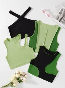 3入組條紋針織頂針背心上衣和1入組掛脖上衣 - 彩色 - 查看 1