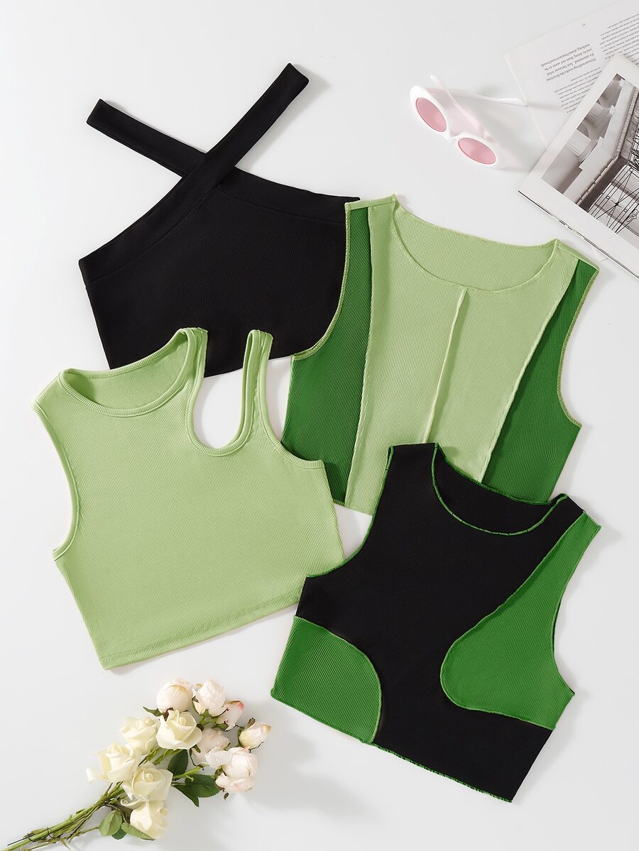 3入組條紋針織頂針背心上衣和1入組掛脖上衣 - 彩色 - 查看 1