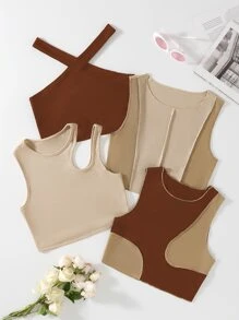 3入組條紋針織頂針背心上衣和1入組掛脖上衣 - 彩色 - 查看 1