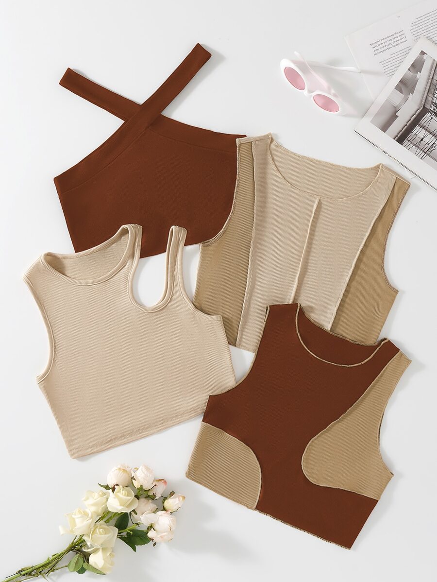 3入組條紋針織頂針背心上衣和1入組掛脖上衣 - 彩色 - 查看 1