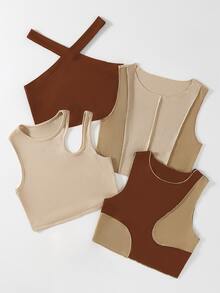 3入組條紋針織頂針背心上衣和1入組掛脖上衣 - 彩色 - 查看 6