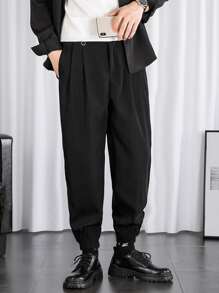 Manfinity Men Plicated Detail Slant Pocket Pants - Black - View 1