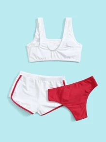 Tween Girl 3packs Letter Graphic Graphic Set & Swim Shorts Đi biển mùa hè - trắng - Xem 2