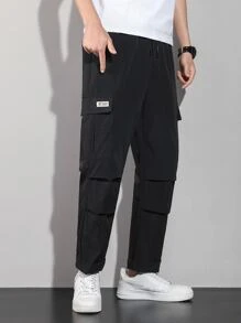 Manfinity Quần Nam Dây kéo Đắp vá Túi Lá thư Đường phố - màu đen - Xem 1