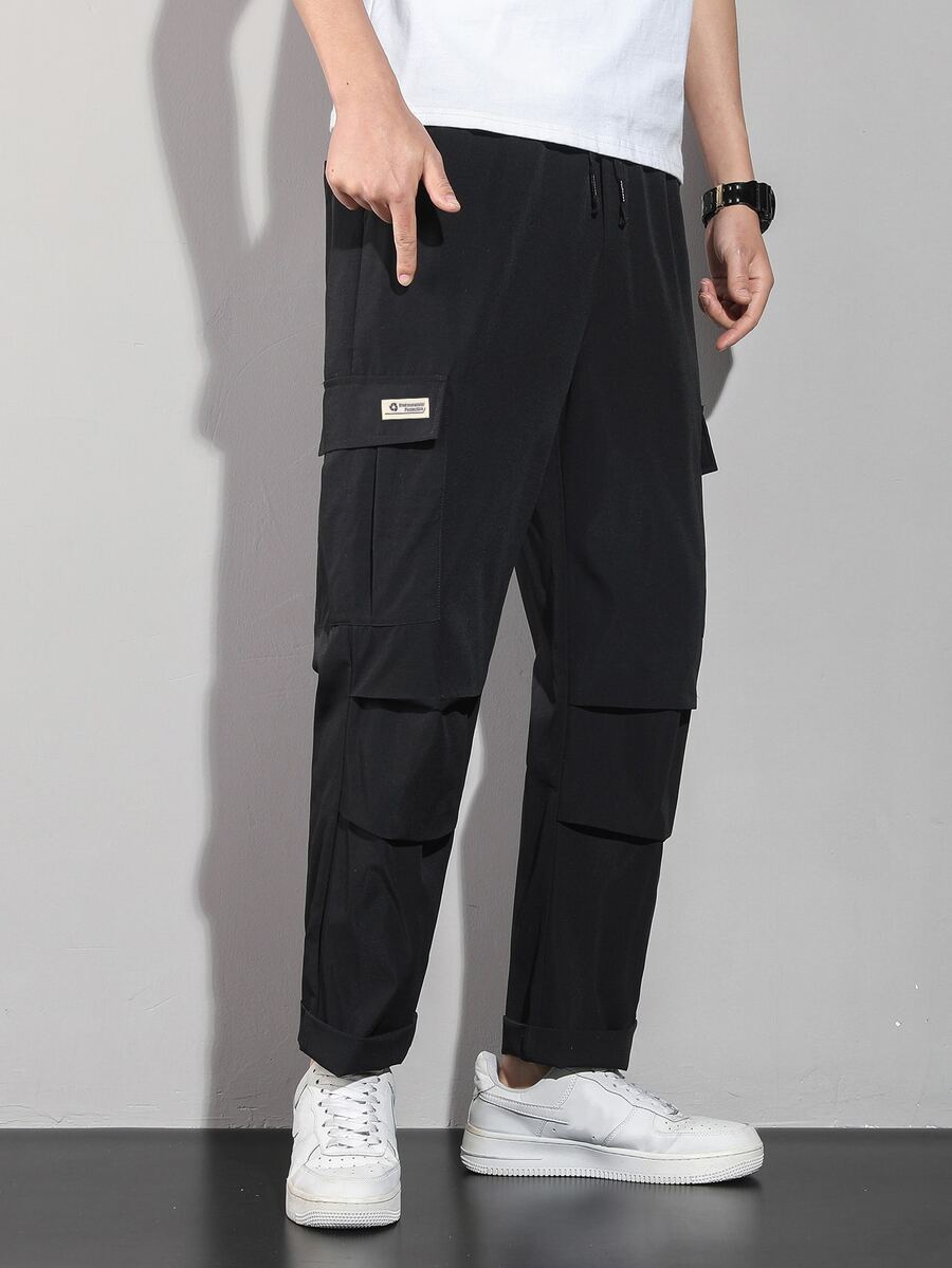 Manfinity Quần Nam Dây kéo Đắp vá Túi Lá thư Đường phố - màu đen - Xem 1