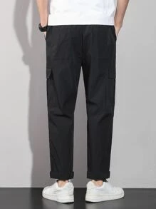 Manfinity Quần Nam Dây kéo Đắp vá Túi Lá thư Đường phố - màu đen - Xem 2