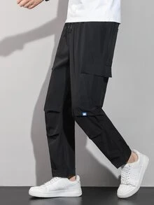 Manfinity Quần Nam Dây kéo Đắp vá Túi Lá thư Đường phố - màu đen - Xem 5