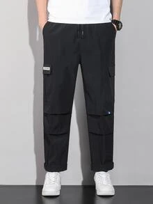 Manfinity Quần Nam Dây kéo Đắp vá Túi Lá thư Đường phố - màu đen - Xem 6