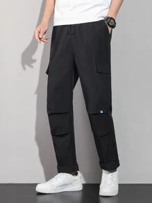 Manfinity Quần Nam Dây kéo Đắp vá Túi Lá thư Đường phố - màu đen - Xem 7