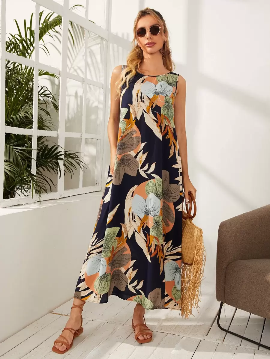 EMERY ROSE Plants Print Tunic Dress - Multicolor - View 1