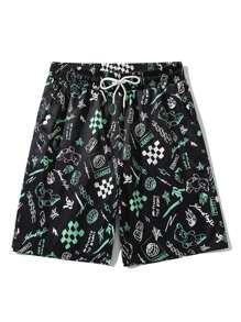 Manfinity Quần Short Nam Dây kéo Tất cả trên in Đường phố - màu đen - Xem 1