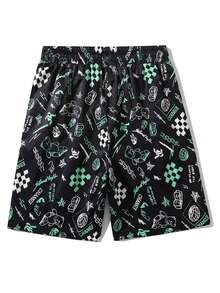 Manfinity Quần Short Nam Dây kéo Tất cả trên in Đường phố - màu đen - Xem 2