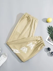 Flirla 大碼蝴蝶圖案彈性腰帶衛褲 - 杏色 - 查看 5