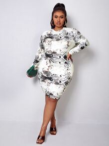 Slaydiva 大碼蛇紋緊身連衣裙 - 彩色 - 查看 4