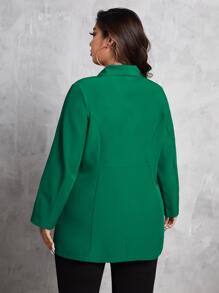 SHEIN Clasi Blazer de cuello esmoquin con bolsillo con solapa con botones - Verde - Ver 2