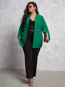 SHEIN Clasi Blazer de cuello esmoquin con bolsillo con solapa con botones - Verde - Ver 3