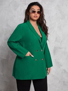 SHEIN Clasi Blazer de cuello esmoquin con bolsillo con solapa con botones - Verde - Ver 4