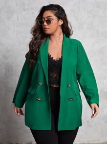 SHEIN Clasi Blazer de cuello esmoquin con bolsillo con solapa con botones - Verde - Ver 5