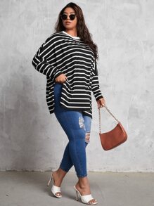 SHEIN LUNE Plus Striped Print Dolman Sleeve Split Hem Tee