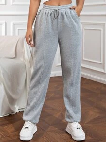 INAWLY Drawstring Waist Slant Pocket Joggers - Light Grey - View 1