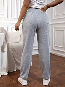 INAWLY Drawstring Waist Slant Pocket Joggers - Light Grey - View 2