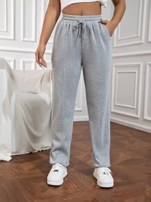 INAWLY Drawstring Waist Slant Pocket Joggers - Light Grey - View 3