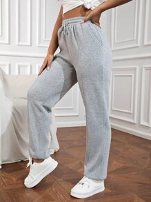 INAWLY Drawstring Waist Slant Pocket Joggers - Light Grey - View 5