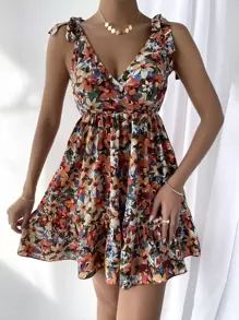 Breezaya 肩部打結滿版印花吊帶洋裝 - 彩色 - 查看 1