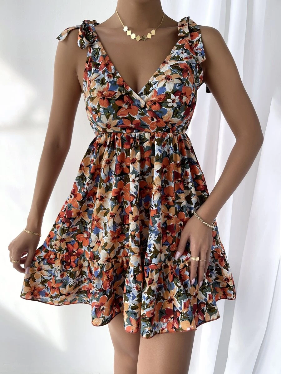 Breezaya 肩部打結滿版印花吊帶洋裝 - 彩色 - 查看 1