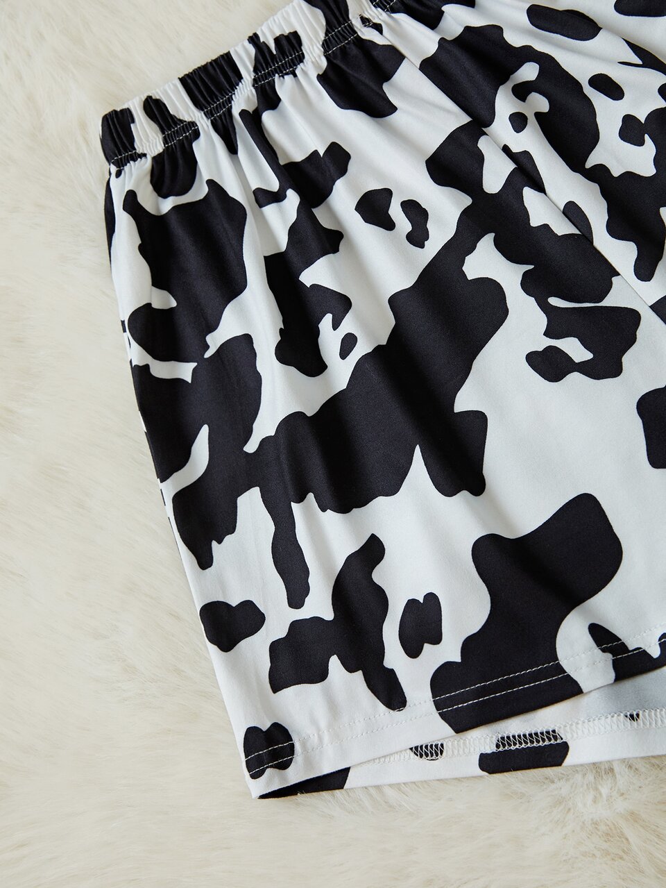 Letter And Cow Pattern Tee & Cow Print Shorts & Pants PJ Set / Pajama Set