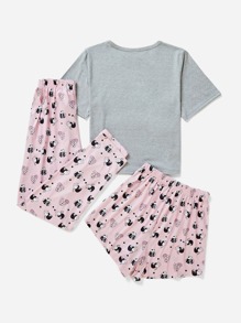 3pcs Cartoon Print PJ Set / Pajama Set - Multicolor - View 2