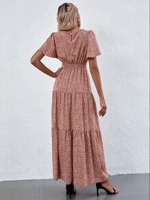 Breezaya SHEIN Holidaya Vestido con volantes en el bajo con estampado floral diminuto - Multicolor - Ver 2