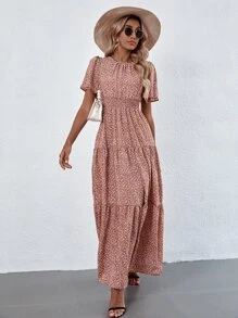 Breezaya SHEIN Holidaya Vestido con volantes en el bajo con estampado floral diminuto - Multicolor - Ver 6