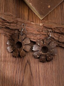 花朵掛飾木頭耳墜 - 彩色 - 查看 1