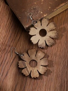 花朵掛飾木頭耳墜 - 彩色 - 查看 2